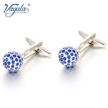 

VAGULA Gemelos Classic Silver-color Plated Blue Rhinestone Ball Copper Men's Cufflink Wedding Suit Shirt Button Cufflinks 803