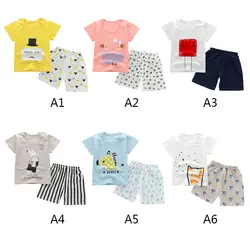 Комплект одежды для маленьких мальчиков и девочек, летний комплект одежды для малышей, футболка с рисунком + шорты, комплект одежды для