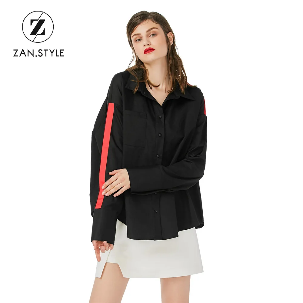 Yilia Turn down Collar Solid Loose Women Blouse With Tie