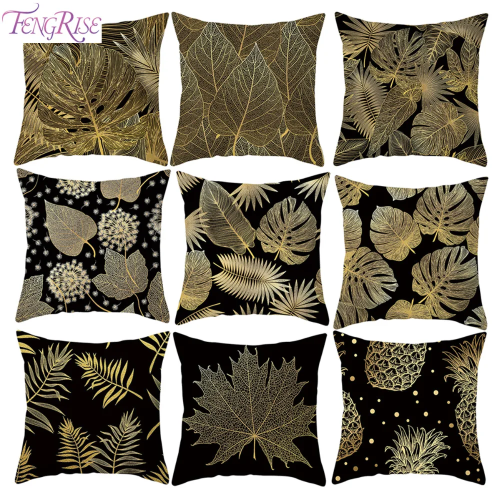 

FENGRISE 45*45 Golden Flowers Leaves Pillow Case For Party Decration Polyester Chair Pillow Covers Birthday Party Supplies