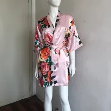 Горячая Шелковый Атлас Свадебные невесты халат цветочный короткий кимоно Ночная для женщин S-4XL