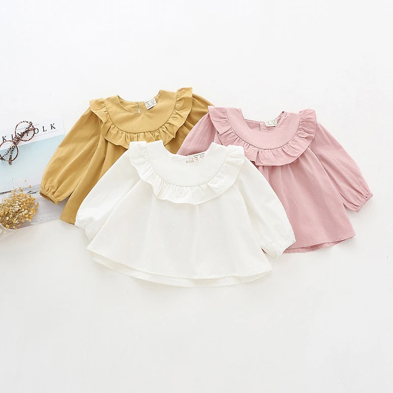 

Dudu Cream Baby Girls Clothes Fashion Blouses & Shirts 100% Cotton Solid Infant Girls Tops Spring Autumn Children Clothing Girl
