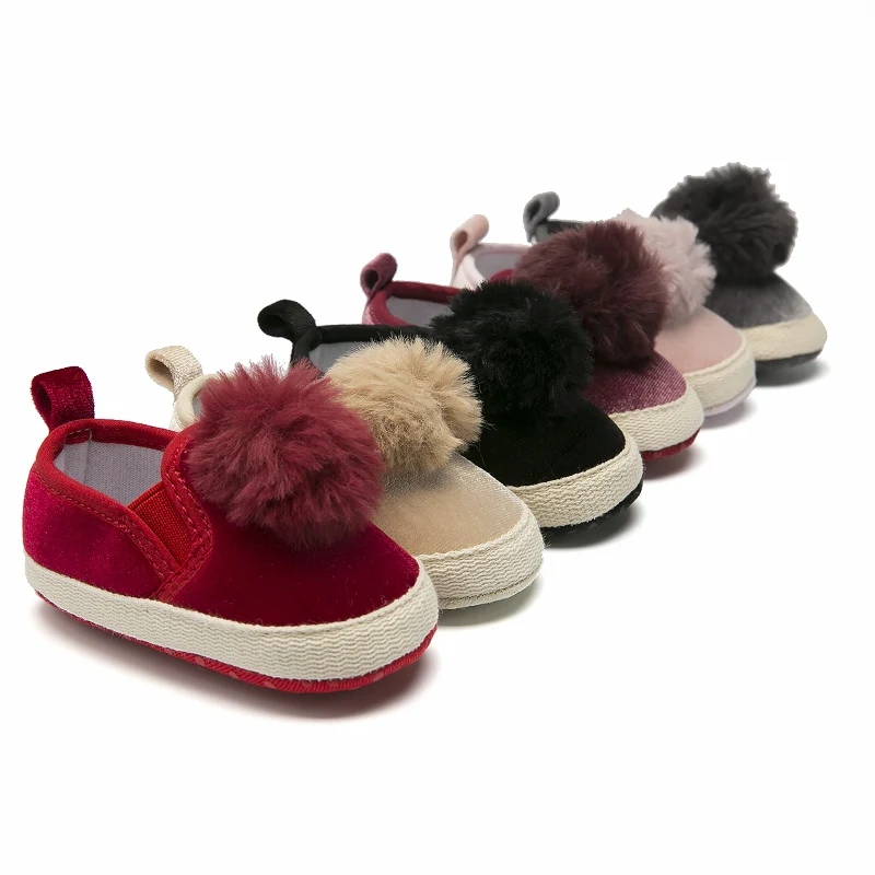 Baby Shoes Espadrille Outsole Round Toe Fur Trim Little Girl Shoes Red Infant Shoes Baby Booties Pram Shoes Toddler Loafer 0-18M
