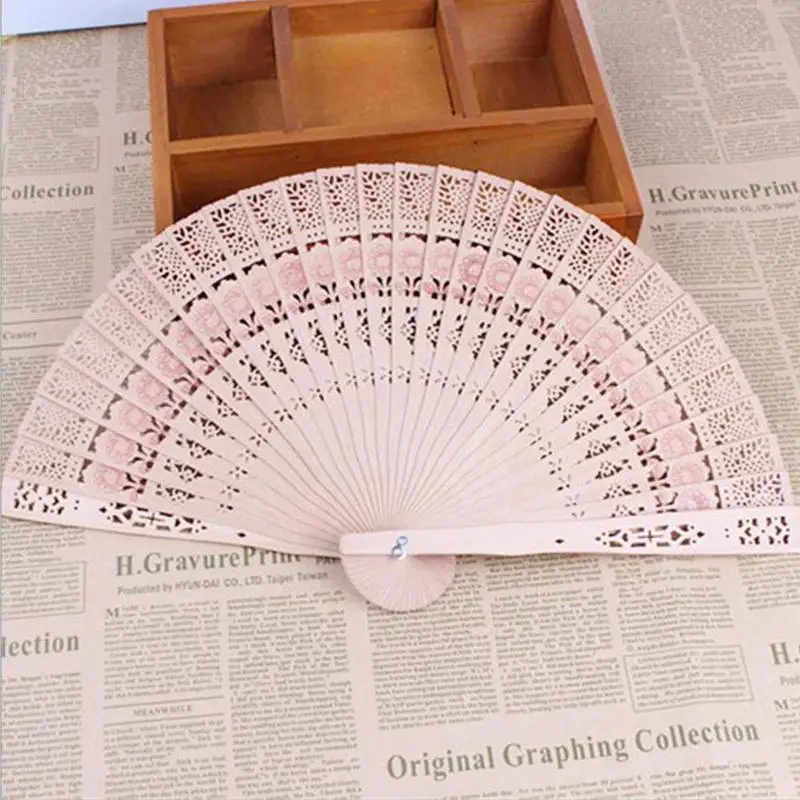 

Flower Pattern Ladies Wooden Fan Hand-made Wooden Folding Fan Hollow Wood Carving Temperament Craft Fan Home Decor