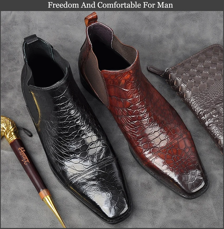 Новинка; итальянская официальная обувь из натуральной кожи; мужские Ботильоны «Челси»; мужская Ковбойская обувь для верховой езды с квадратным носком ручной работы в стиле «Аллигатор»; AM227