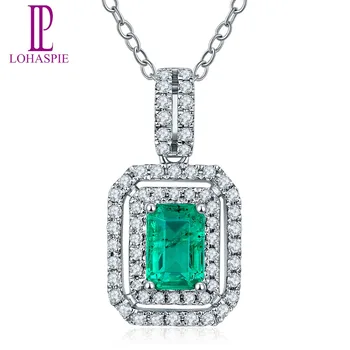 

Lohaspie Diamond-Jewelry Solid 18K White Gold 0.2ct Natural Gemtone Emerald Pendant Fine Stone Jewelry For May Birthday Gift