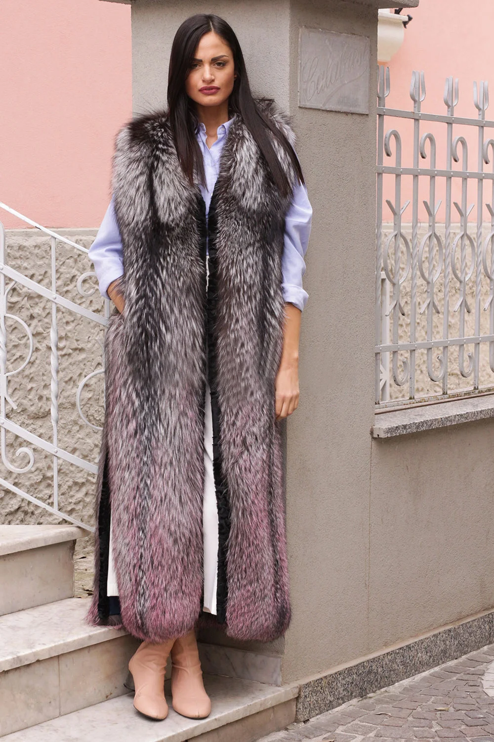 

New Winter Surper Long Women Warm Real Silver Fox Fur VestWinter Fur Vest Outerwear Thick Warm Natural Fox Fur Coats for Lady
