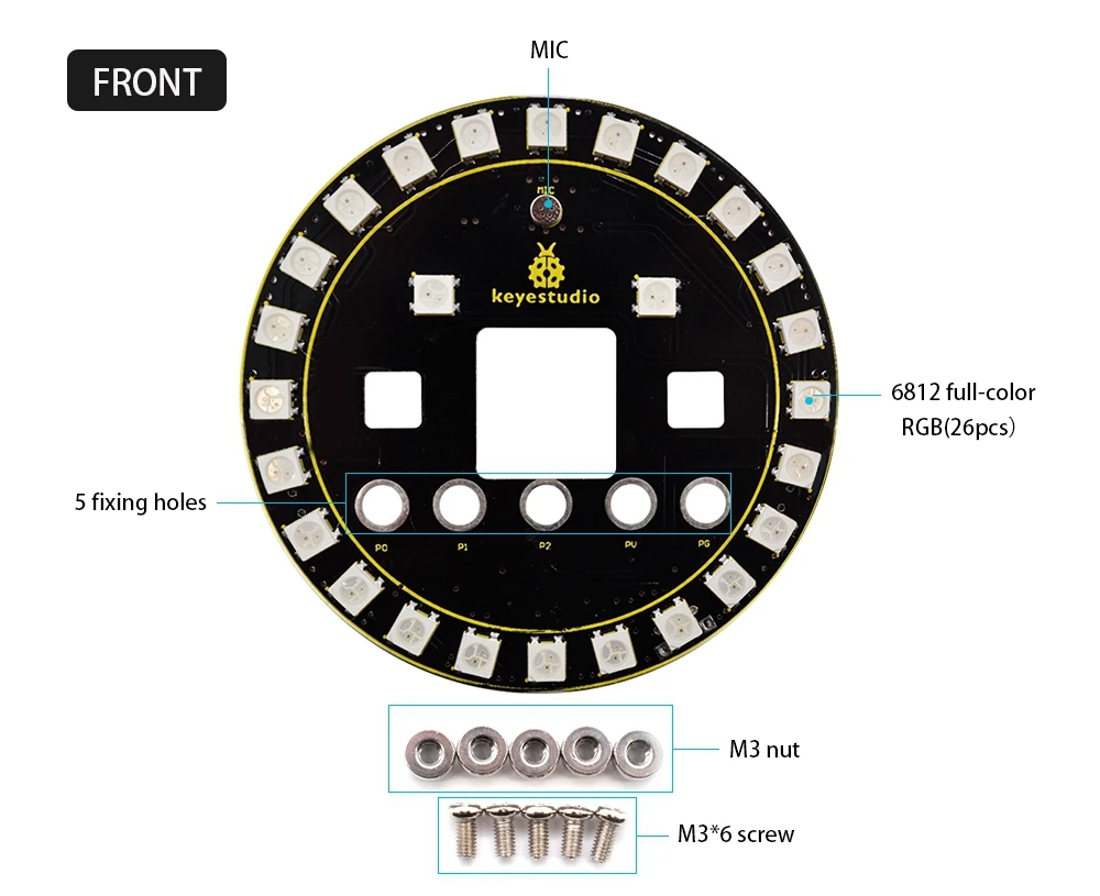 Keyestudio 6812 полноцветный RGB светодиодный кольцевой щит для Micro: bit