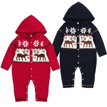 Модный Вязаный комбинезон для маленьких девочек; Рождественская одежда с рисунком оленя; подарок на год в стиле унисекс; комбинезон для новорожденных мальчиков; одежда для близнецов