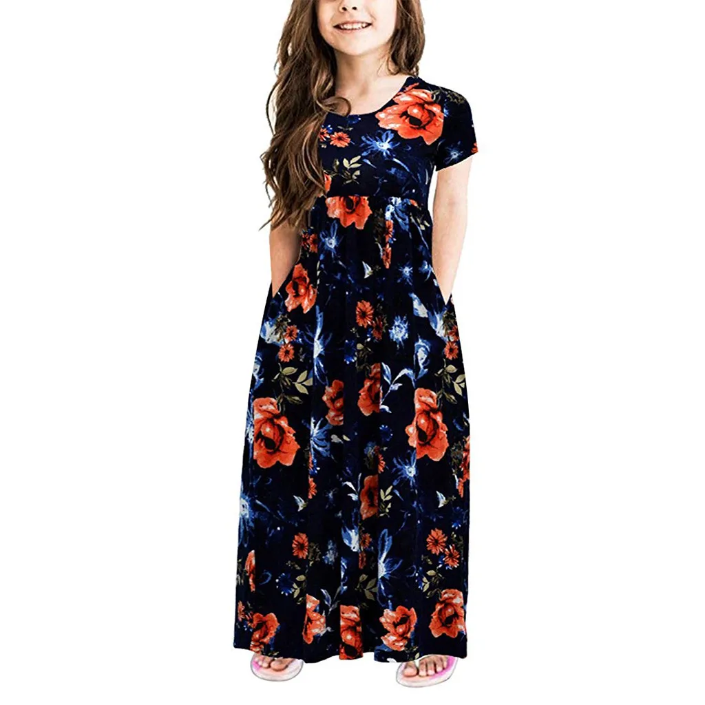 

Toddler Baby Girls Floral Stars Pocket Dresses Kids Party Beachwear Dresses summer beach baby baptism dress baby girl clothes
