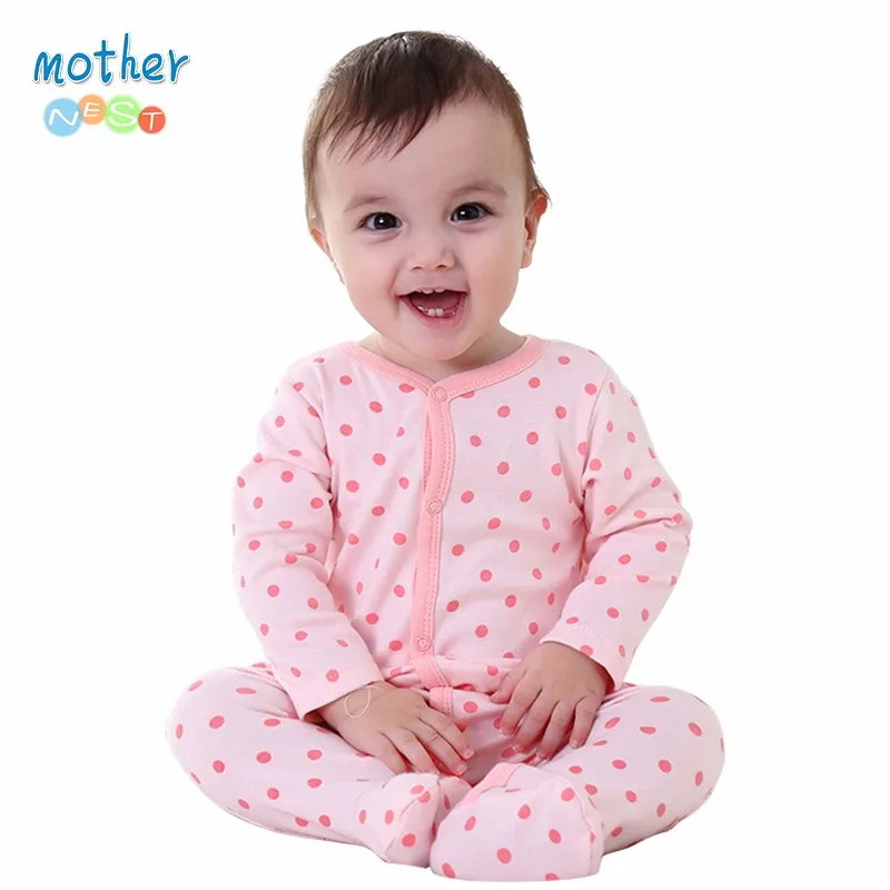 Mother Nest Newly 2016 Long Sleeve Baby Clothing Baby Boy Girl Wear Pink Polka Dot Newborn Baby Overall Clothes Baby Rompers