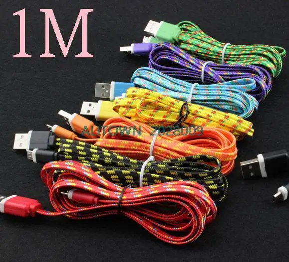 100 шт. Красочные Плоские Плетеные Faribic Нейлон Провода Micro USB Синхронизации Данных