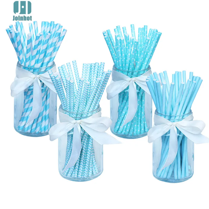 

drop shipping 100pcs/lot sky blue Paper Drinking Straws Drinking Tubes Party Supplies Decoration Baby shower