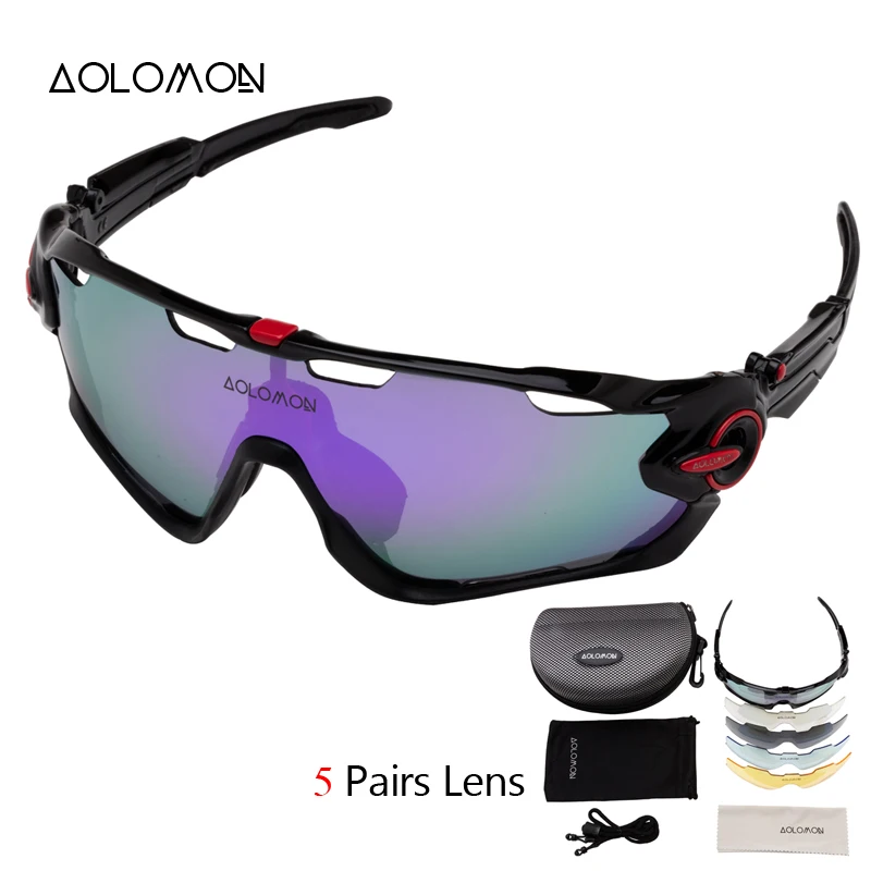 Aolomon Brand Polarized Cycling SunGlasses/Mountain Bike Goggles/5 Lens