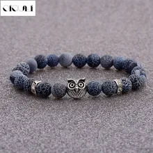 Oiquei cor coruja grânulos frisados pulseiras 8mm pedra de lava natural energia yoga pulseiras & bangles moda jóias