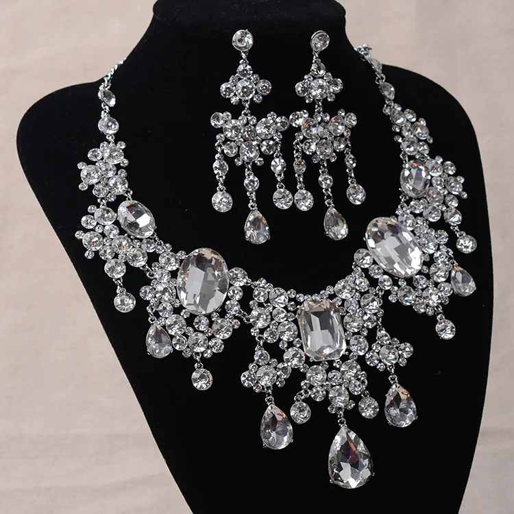 African Beads Jewelry Sets Big Rhinestone Water Drop Statement Necklace Earrings Set Classic Indian Crystal Bridal Jewelry Set - Image 3