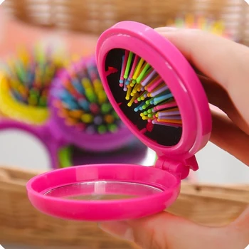 

Creative Folding Make up Comb Mirrors Colorful Pocketable Hair Travel Massage Comb Brush Lady Favor Wedding Gift 10 pcs/lot P005