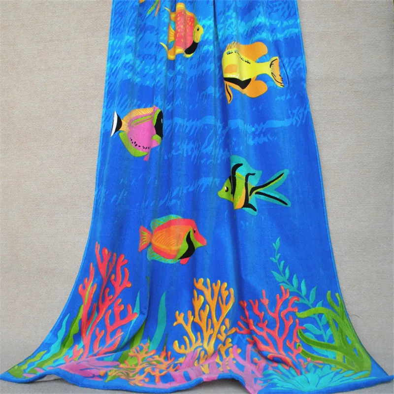 gm0225 New Summer Large Cotton Blue Beach Towels coral fish pattern