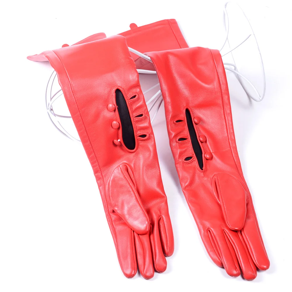 

30cm-80cm New Women's Ladies Real leather Sheep Skin Overlength Three Buttons Wrist long gloves Party Evening gloves