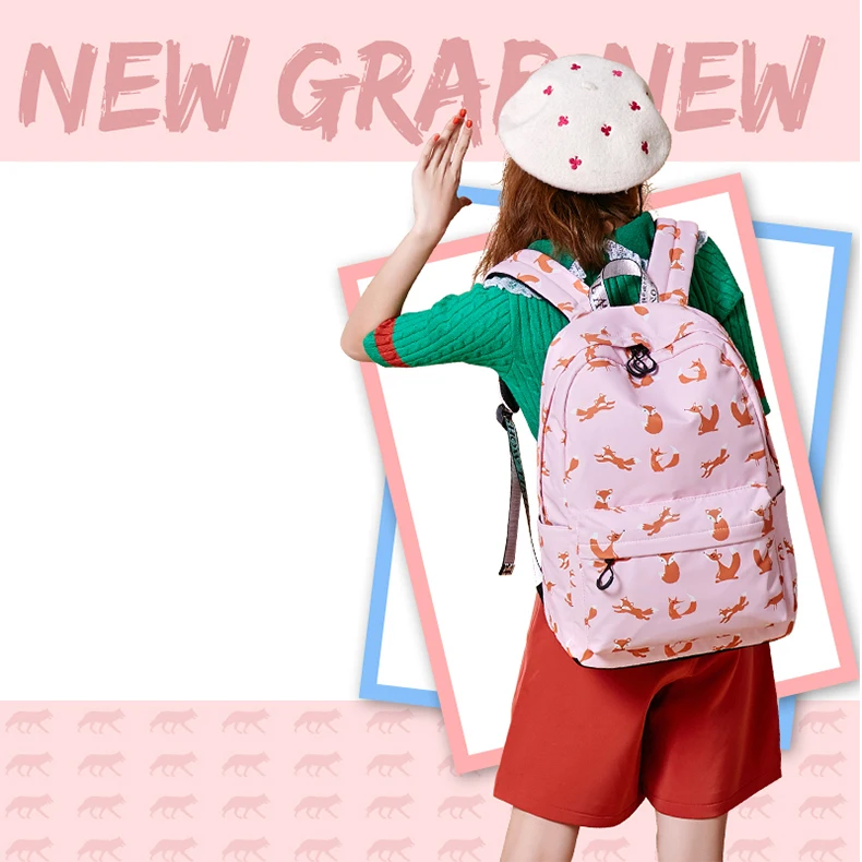 WINNER Cute Animal Fox Printing School Backpacks Waterproof Women Bag Laptop Backpack Female Mochila Bolsas E Sacolas (14)