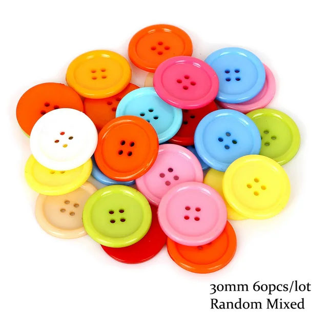 6 30MM Random Mixed Color Round Plastic Buttons DIY Sewing Button for