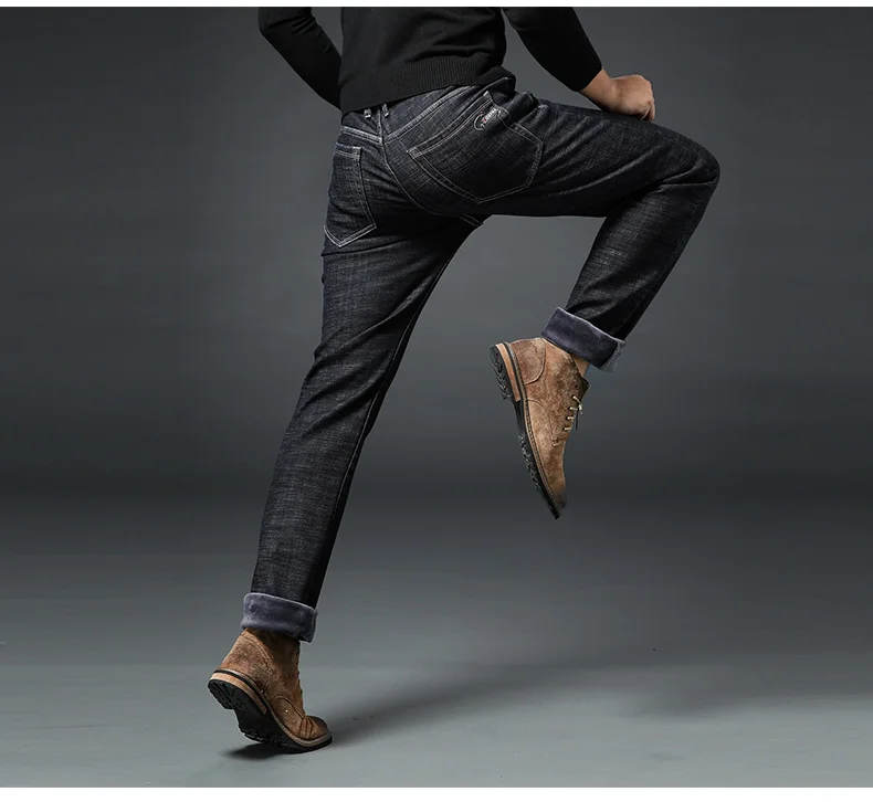 Высокое качество зима теплая Для мужчин джинсы плотной эластичной джинсы прямые брюки мужские хлопковые штаны Для мужчин большой size40 42 44 46