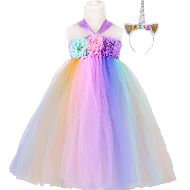 Pastel Rainbow S Tutu Dress With Headband Children Kids Pony Pastel Rainbow S Tutu Dress With Headband Children Kids Pony Unicorn Costume Flower Wedding Birthday