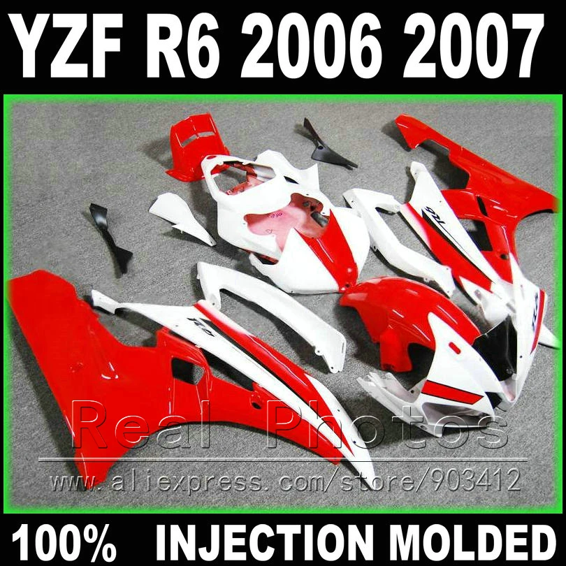 Высокое качество кузова обтекатель комплект для YAMAHA R6 в 2006 2007 06 07 литья под давлением красный белый и YZF R6 в обтекатели Высокое качество кузова обтекатель комплект для YAMAHA R6 в 2006 2007 06 07 литья под давлением красный белый и YZF R6 в обтекатели