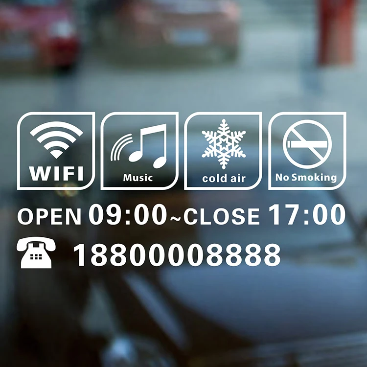 shop hours open and close time glass pattern decals sticker wall decor