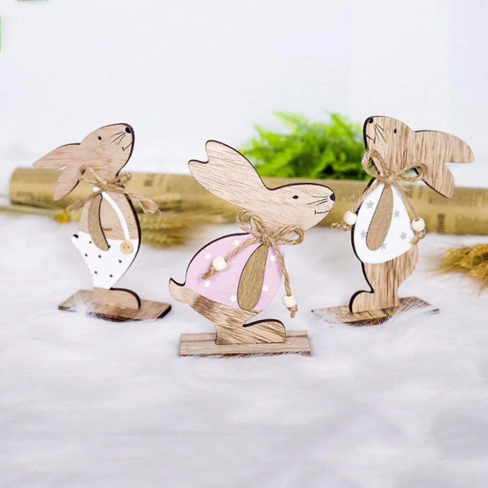 Easter Decorations Wooden Rabbit Shapes Ornaments Craft Gifts