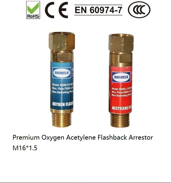 

Premium Flashback Arrestor Oxygen Acetylene Check Valve Flame Buster M16*1.5 For Pressure Reducer Regulator Gas Cutting Torch