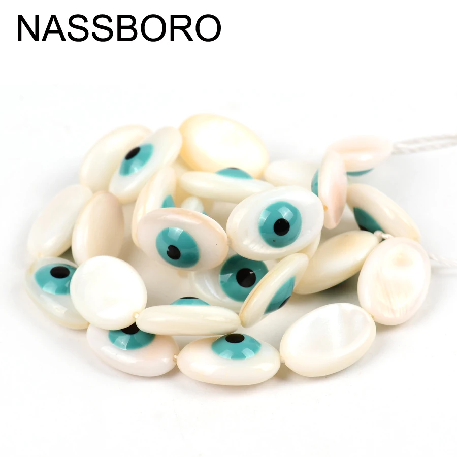 

Natural White Oval Evil Eye Beads Charm Shell Stone Beads for Jewelry Making Spacer Bead Needlework Bracelets Necklace Diy