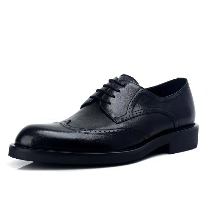 

In 2 Color 2016 New Vintage Real Genuine Leather Formal Brand Man Wing Tip Brogues Oxfords Men's Flat Platform Dress Shoes GL094