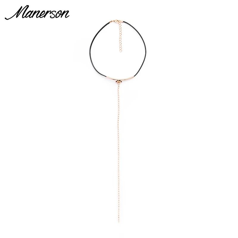 Manerson Fashion Simply Pendant Necklace Statement Leather Chain Zinc Alloy Drop Wool Sweater Accessories for women Necklaces | Украшения и