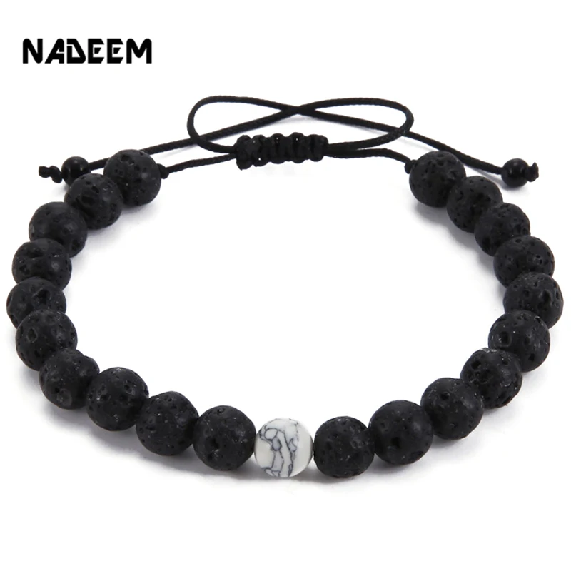 

Drop Shipping Tiger Eyes Adjustable Bracelet Black Lava Stone Beaded Braiding Macrame Bracelets For Men Women Pulseras Hombre