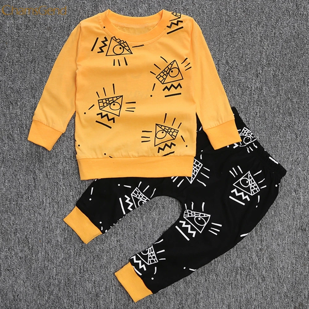 LONSANT New Newborn Infant Kids Baby Tops + Pant Print Cartoon Set Outfits Clothes