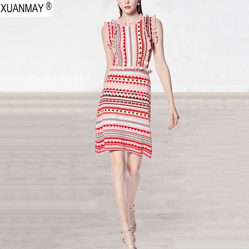 

Summer Stretch slim Love pattern of knitted jacquard Bohemia Sweater Dress Fashion Streetwear Pink Summer Knit Sweater Dress