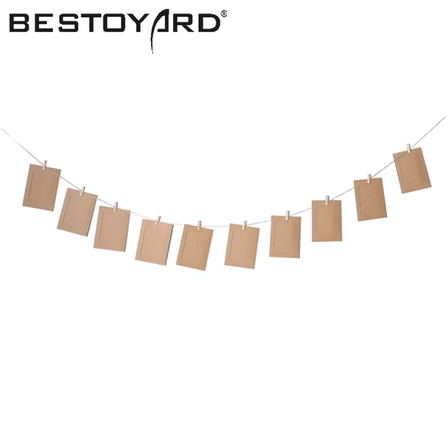 10pcs DIY 6inch Hanging Album Clip Kraft Paper Photo Frame Strings Rope