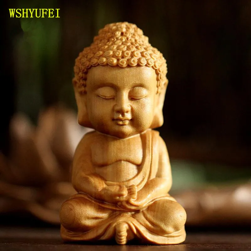 

WSHYUFEI Leaflet boxwood carving Decoration handle Buddha statue of Sakyamuni Maitreya Guanyin character handcrafted gift