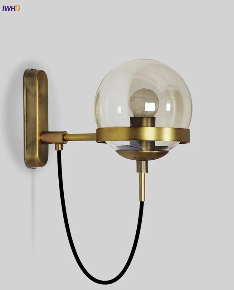 IWHD Glass Ball Nordic LED Wall Light Fixtures Living Room Bathroom Vintage Antique Wall Lamp Sconces Wandlampen Home Lighting