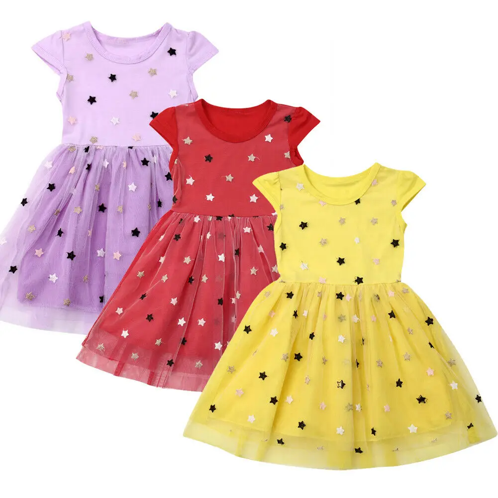 

IMCUTE Summer Children's Dress Stars Sleeveless Lace Tulle Kids Princess Red Dresses for Girls