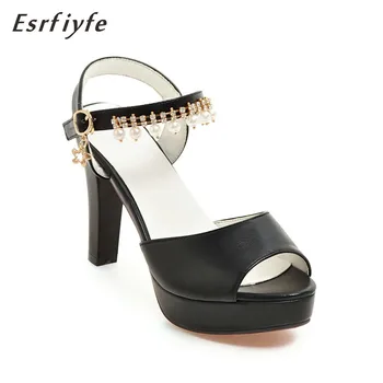 

ESRFIYFE Wedding Shoes Women Shoes 2018 New High-heeled Sexy Fish Mouth String Bead Car Show Female Sandals High Heels Woman