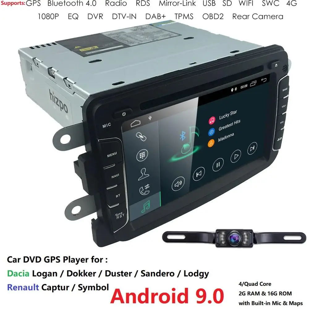 Четырехъядерный Android9.0 gps навигационное радио для Renault dacia Renault Duster Logan Sandero автомобильный DVD центральный Кассетный плеер RDS DSP