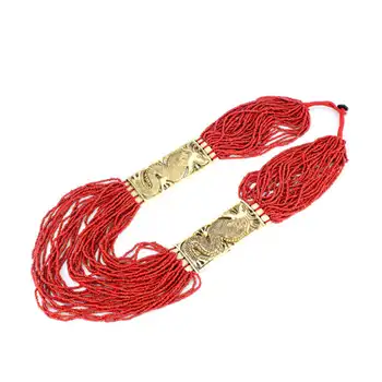 

TNL342 Tibetan Yak bone Hand Carved Dragon Necklace Multi Layers Red Tibet Ethnic Jewelry