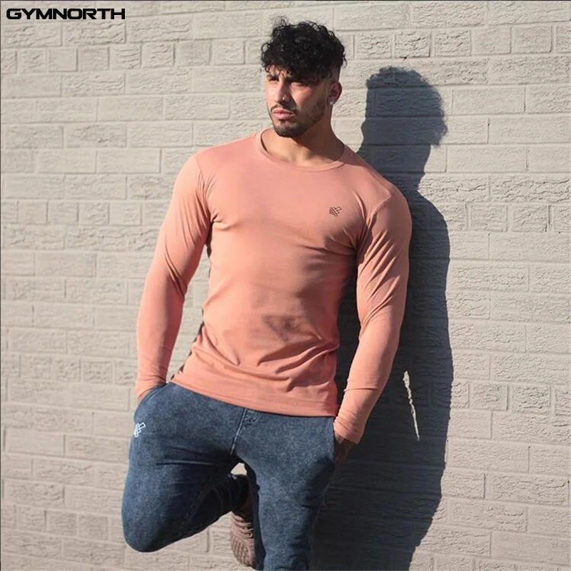 GYMNORTH высокое качество 2018 Новая мужская футболка мужская с длинным рукавом хлопковая футболка для фитнеса облегающая повседневная мужская