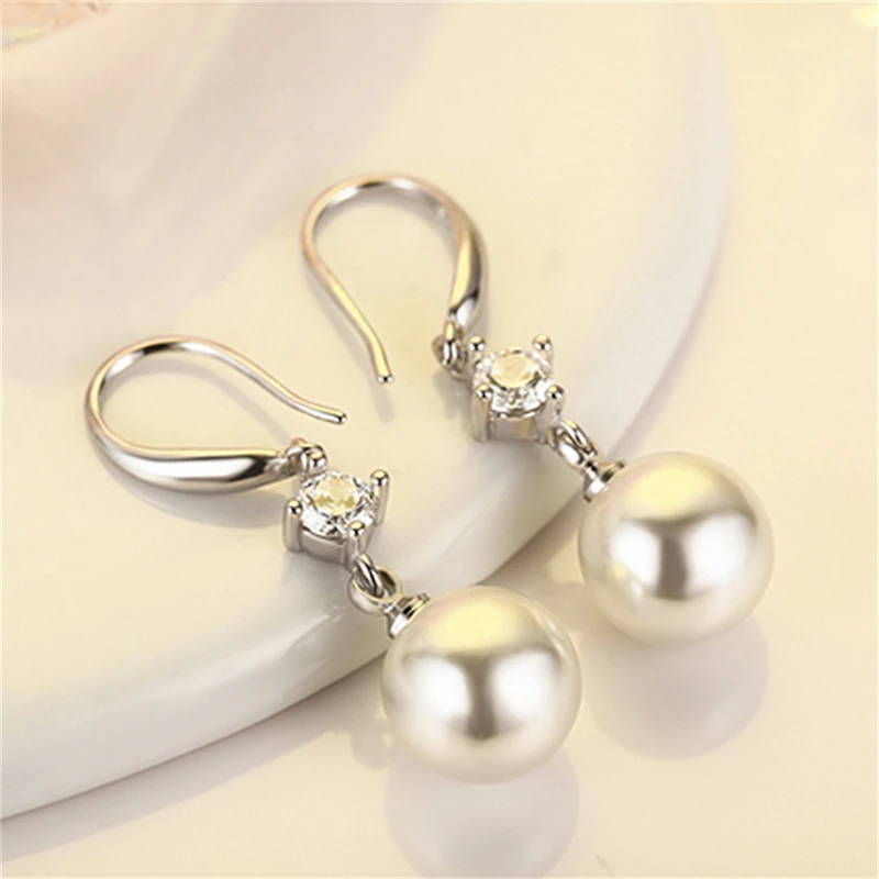 

Fashion Dangle Earrings Silver Color Crystal Earrings 8MM/10MM/12MM Pearl Earrings for Women Wedding Jewelry boucle d'oreille