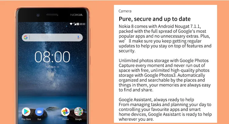 NOKIA 8 TA-1004 6GB RAM 128GB ROM Qualcomm Snapdragon 835 2.5GHz Octa Core 5.3 Inch 2.5D IPS Corning Gorilla Glass 5 2K Screen Dual Camera Android 7.1 4G LTE Smartphone