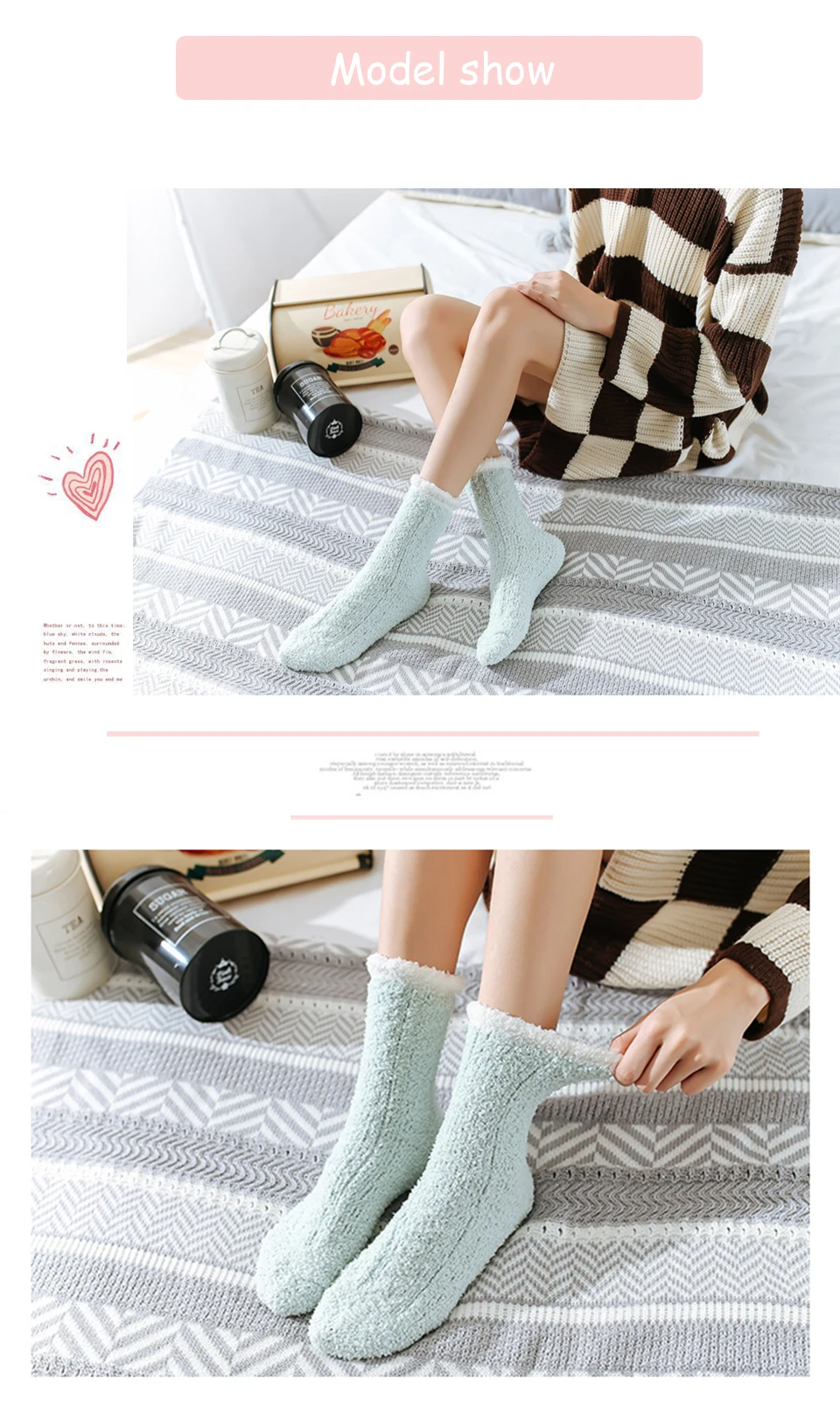 Hot adies Comfortable Winter New wWrm Bed Socks Floor Home Fluffy Candy Color Socks Coral Fleece Feet In The Tube Christmas (6)