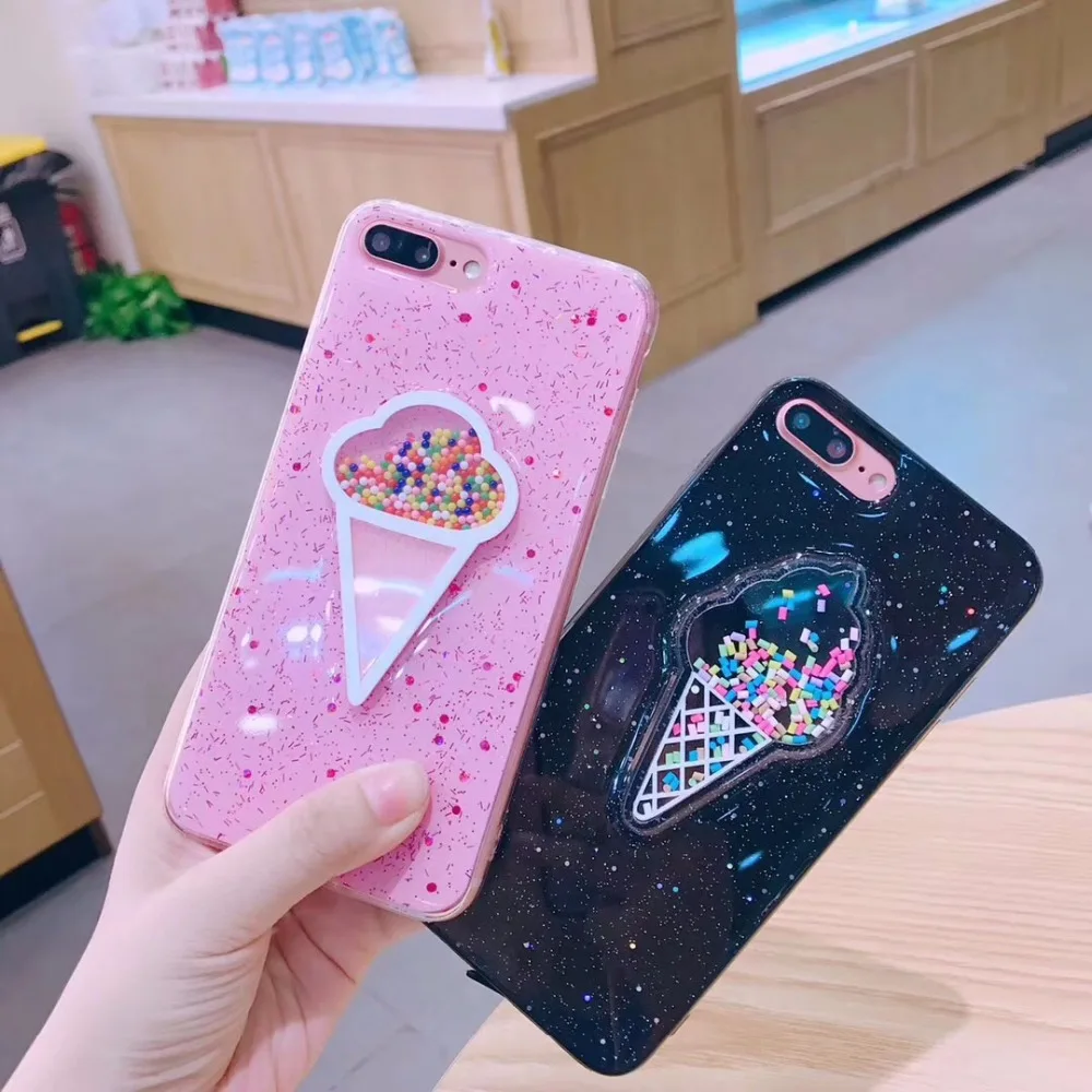 Aoweziic Lovely 3D Dynamic Summer Ice Cream Phone Case For iPhone X XS MAX XR 6S 7 8 Plus Shining Glitter Back Cover Ice cream