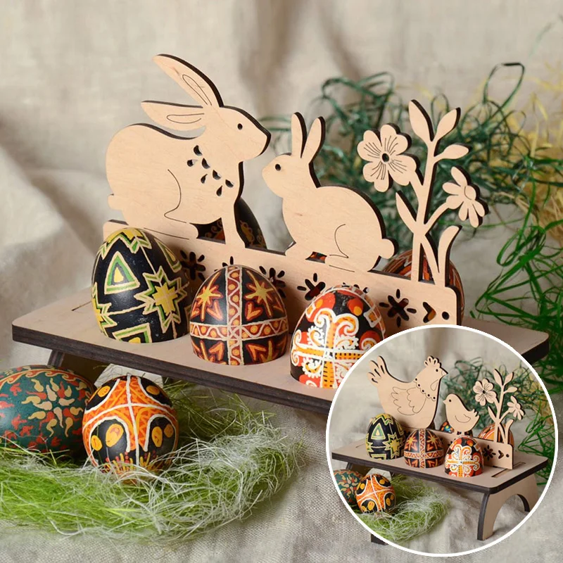 

New Wooden Holder For Easter Eggs Kids Children Arts And Crafts Toys Cute Bunny Hen Easter Eggs Shelves Easter Decoration